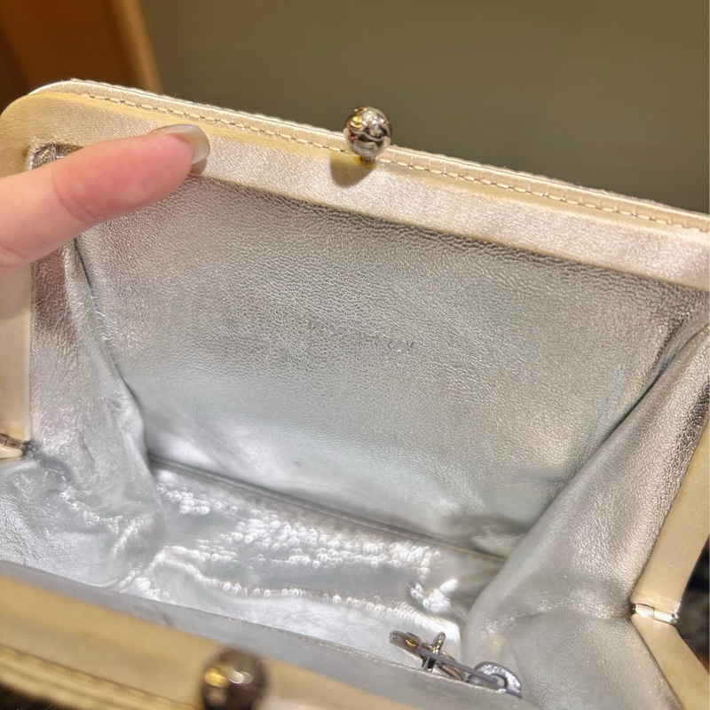Chanel 香奈兒中古 羊皮晚宴包 白金色 銀鏈-5