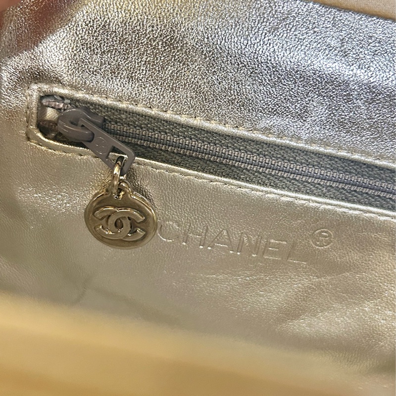 Chanel 香奈兒中古 羊皮晚宴包 白金色 銀鏈-6