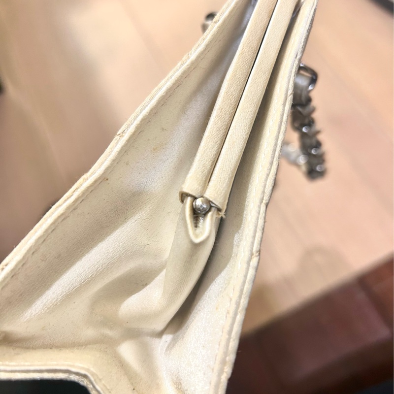 Chanel 香奈兒中古 羊皮晚宴包 白金色 銀鏈-8