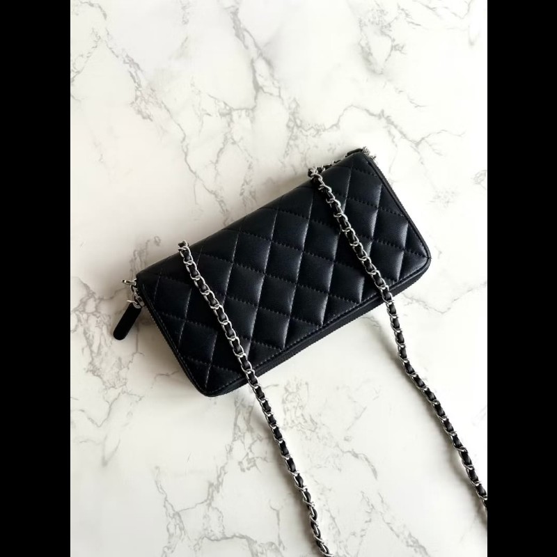 【LA LUNE】絕版古董包 Chanel黑色WOC皮革包 側背包 斜背包 中古二手包 長夾-0