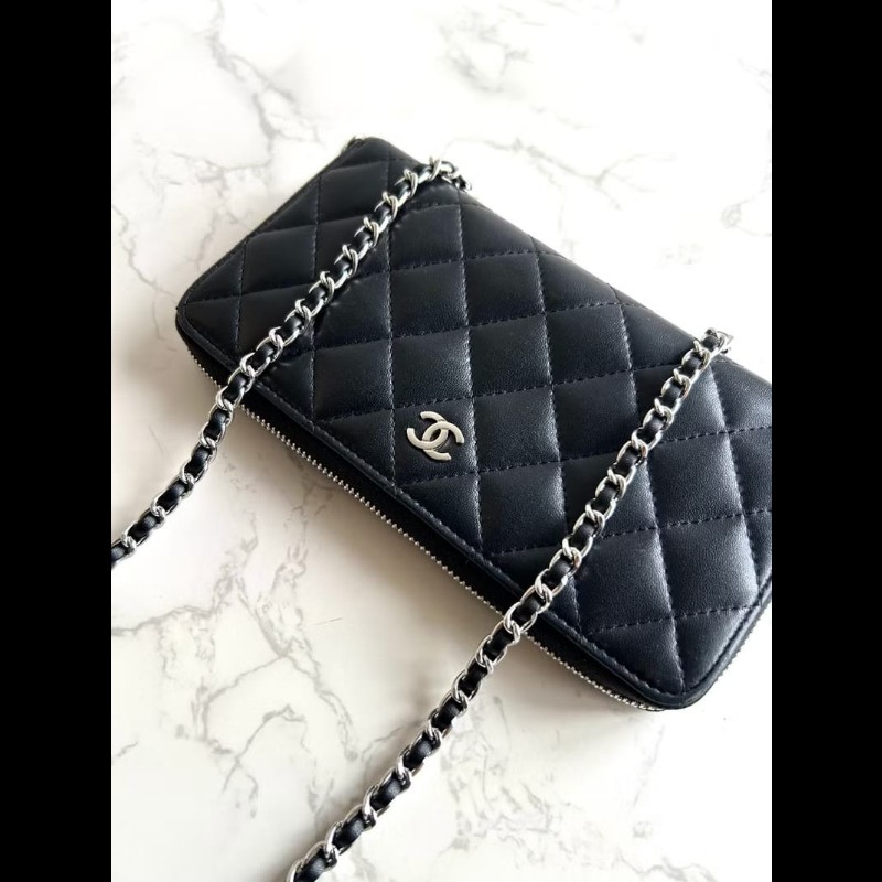 【LA LUNE】絕版古董包 Chanel黑色WOC皮革包 側背包 斜背包 中古二手包 長夾-2