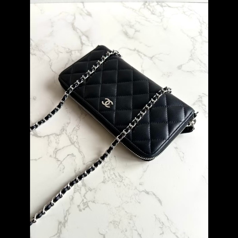 【LA LUNE】絕版古董包 Chanel黑色WOC皮革包 側背包 斜背包 中古二手包 長夾-3