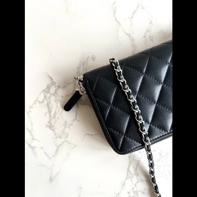 【LA LUNE】絕版古董包 Chanel黑色WOC皮革包 側背包 斜背包 中古二手包 長夾-8