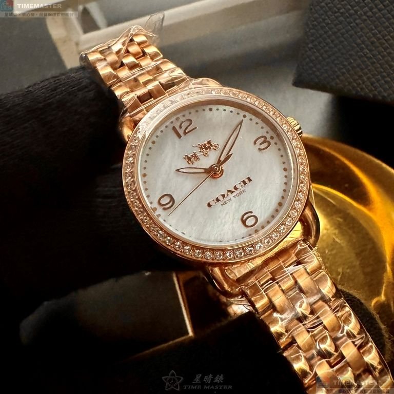 COACH手錶,編號CH00255,28mm玫瑰金精鋼錶殼,貝母簡約, 中三針顯示, 貝母錶面,玫瑰金色精鋼錶帶款-1