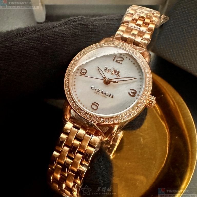 COACH手錶,編號CH00255,28mm玫瑰金精鋼錶殼,貝母簡約, 中三針顯示, 貝母錶面,玫瑰金色精鋼錶帶款-2