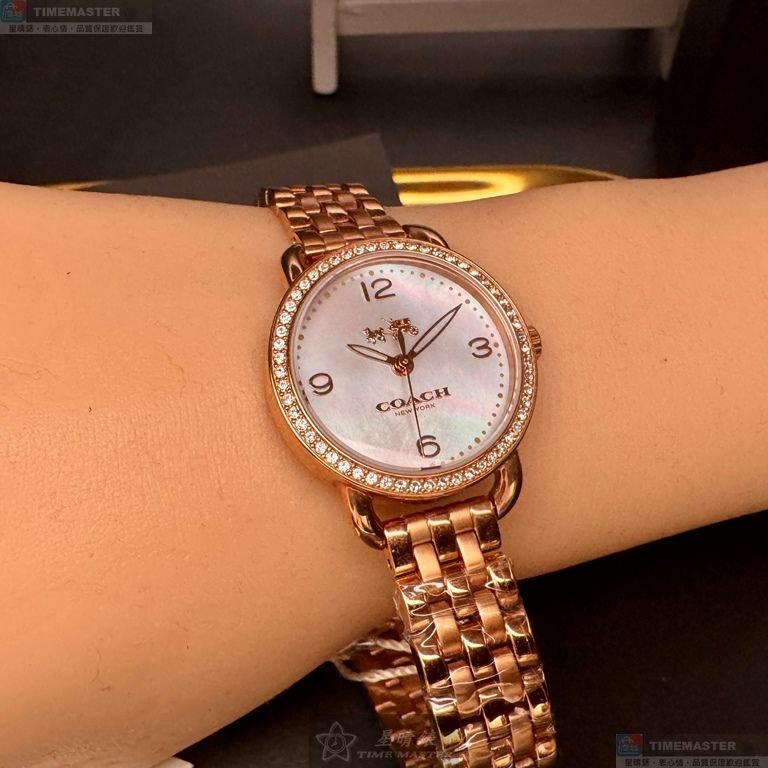 COACH手錶,編號CH00255,28mm玫瑰金精鋼錶殼,貝母簡約, 中三針顯示, 貝母錶面,玫瑰金色精鋼錶帶款-4