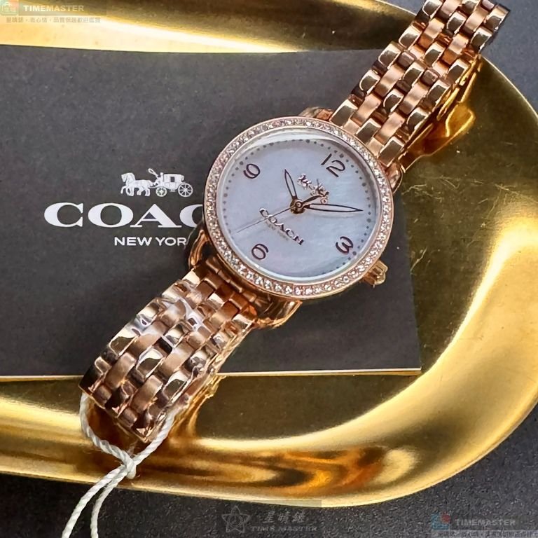 COACH手錶,編號CH00255,28mm玫瑰金精鋼錶殼,貝母簡約, 中三針顯示, 貝母錶面,玫瑰金色精鋼錶帶款-5