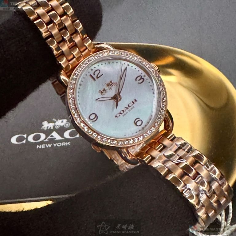 COACH手錶,編號CH00255,28mm玫瑰金精鋼錶殼,貝母簡約, 中三針顯示, 貝母錶面,玫瑰金色精鋼錶帶款-6