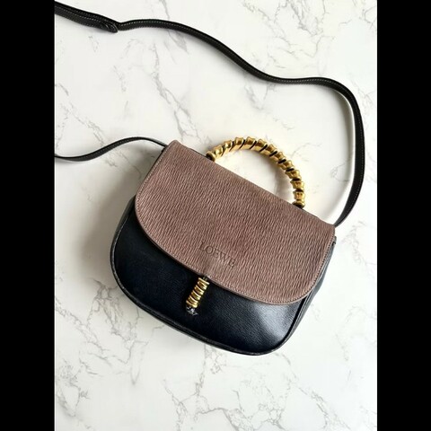 【LA LUNE】絕版中古包 Loewe拼色蛇骨凱莉包 側背包 斜背包 皮革包 單肩包