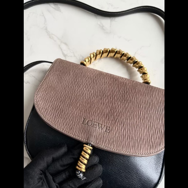 【LA LUNE】絕版中古包 Loewe拼色蛇骨凱莉包 側背包 斜背包 皮革包 單肩包-1