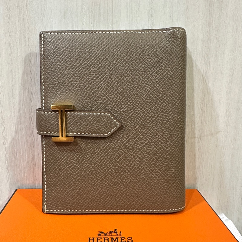 Hermes Bearn 大象灰金釦短夾D刻-0