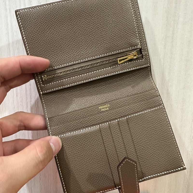 Hermes Bearn 大象灰金釦短夾D刻-6