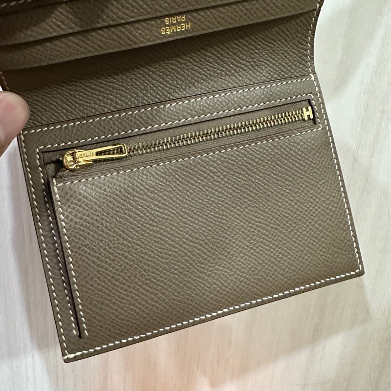 Hermes Bearn 大象灰金釦短夾D刻-7