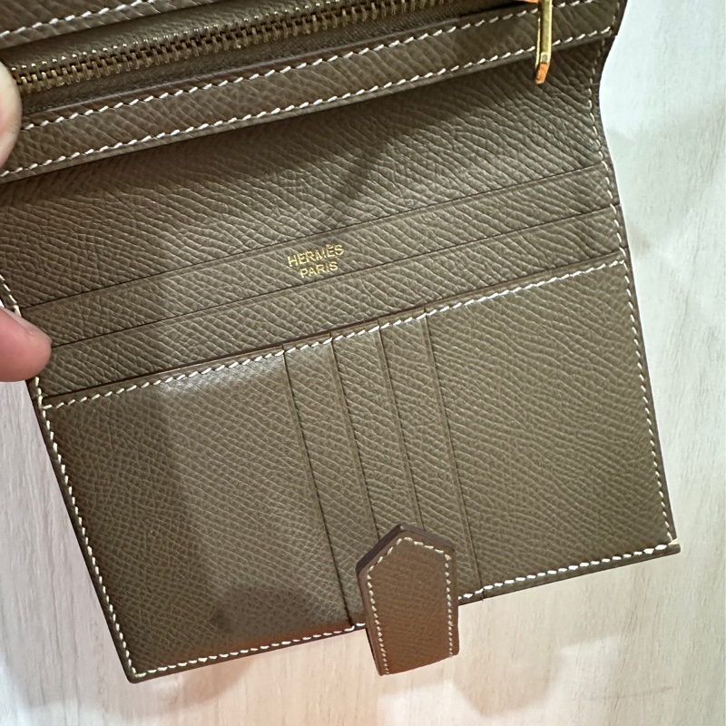 Hermes Bearn 大象灰金釦短夾D刻-8