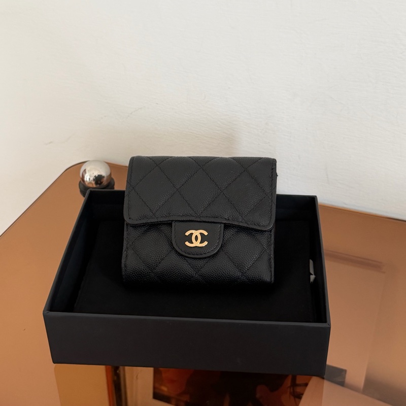 #極新Chanel 荔枝金釦三折短夾-0