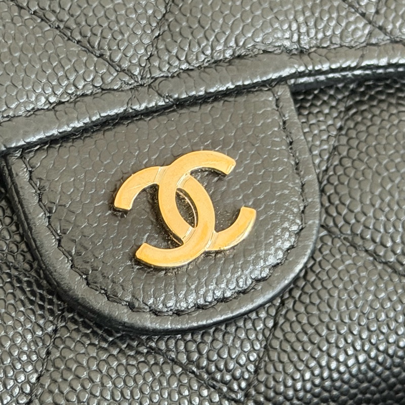 #極新Chanel 荔枝金釦三折短夾-1