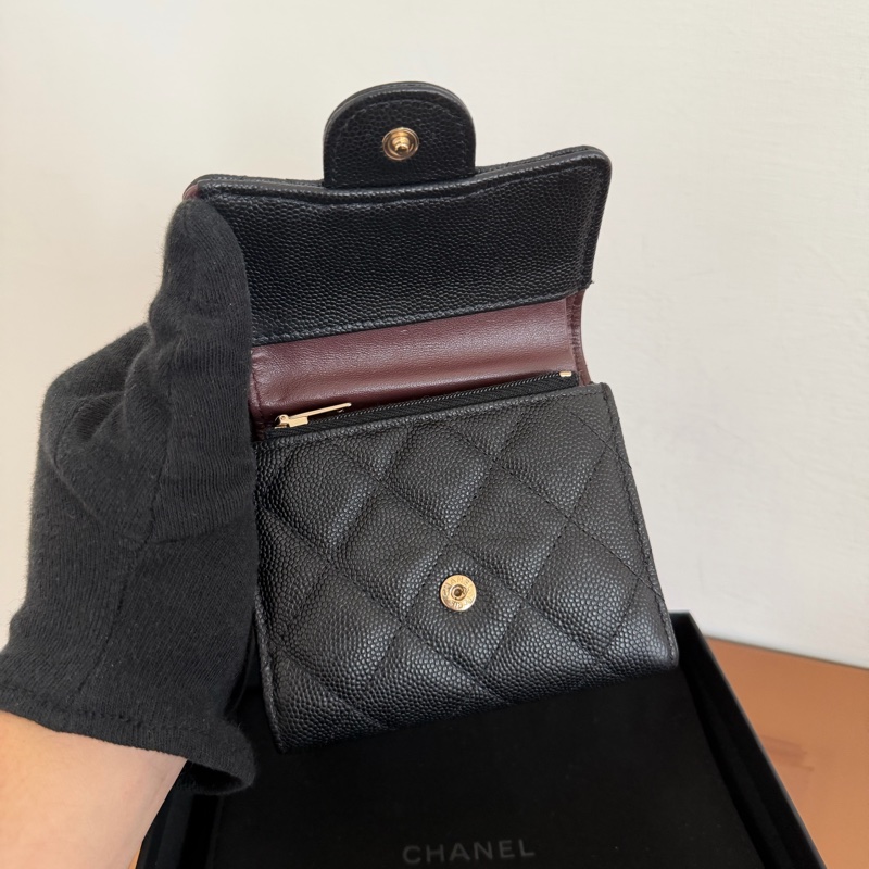 #極新Chanel 荔枝金釦三折短夾-5