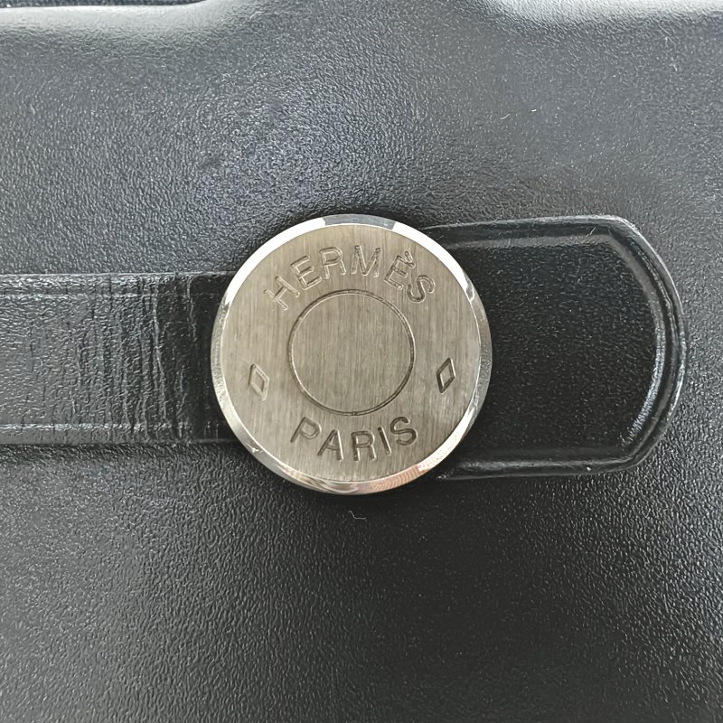 Hermès Herbag31 黑色拼米色帆布 銀扣 C刻-4