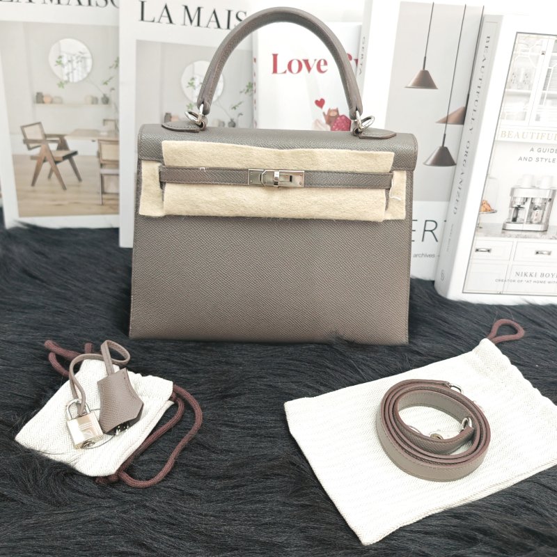 Hermès Kelly25 錫器灰銀扣 Epsom皮 D刻-0