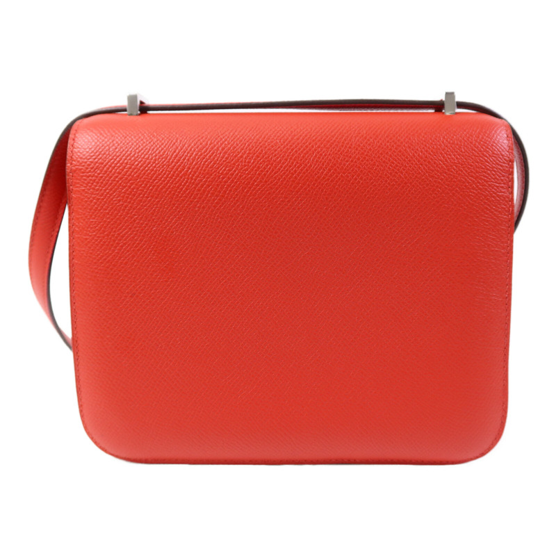 HERMES Epsom皮革Constance 24肩背袋銀扣Rouge De Coeur/Mauve-1