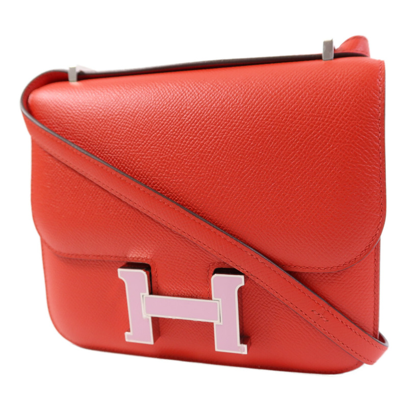 HERMES Epsom皮革Constance 24肩背袋銀扣Rouge De Coeur/Mauve-2