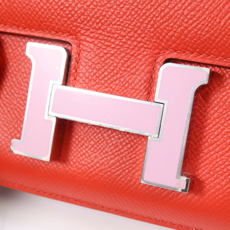 HERMES Epsom皮革Constance 24肩背袋銀扣Rouge De Coeur/Mauve-8