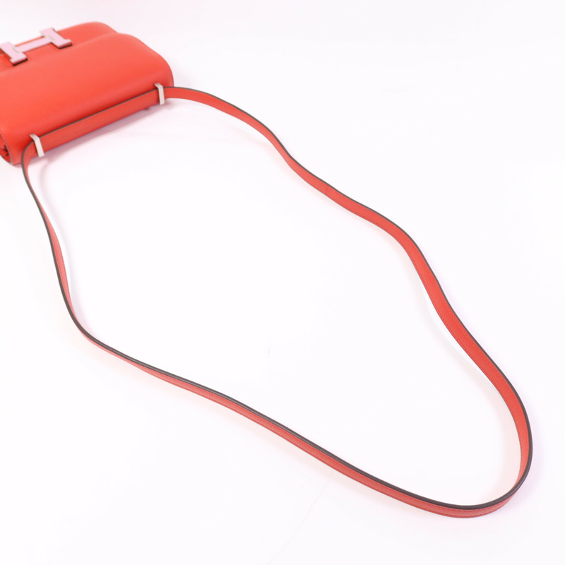 HERMES Epsom皮革Constance 24肩背袋銀扣Rouge De Coeur/Mauve-9