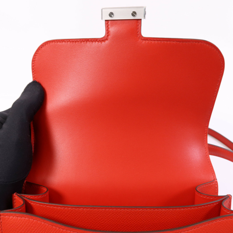 HERMES Epsom皮革Constance 24肩背袋銀扣Rouge De Coeur/Mauve-10