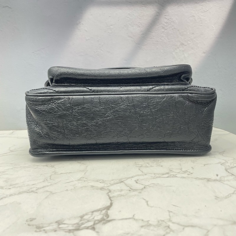 YSL NIKI中號 黑銀油蠟皮 肩背包-5