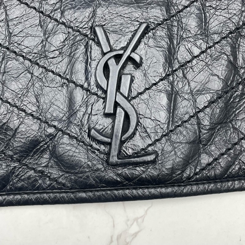 YSL NIKI中號 黑銀油蠟皮 肩背包-9