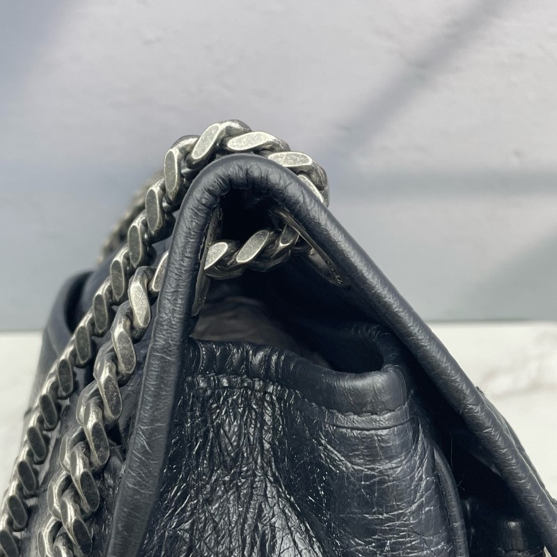 YSL NIKI中號 黑銀油蠟皮 肩背包-12