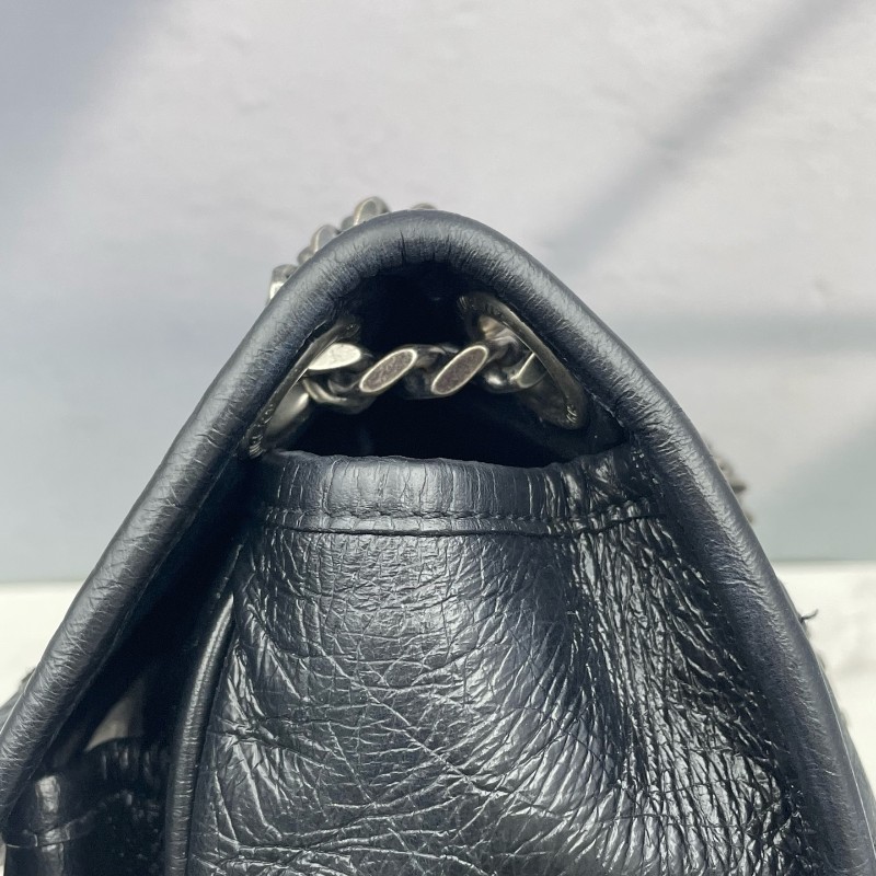 YSL NIKI中號 黑銀油蠟皮 肩背包-13