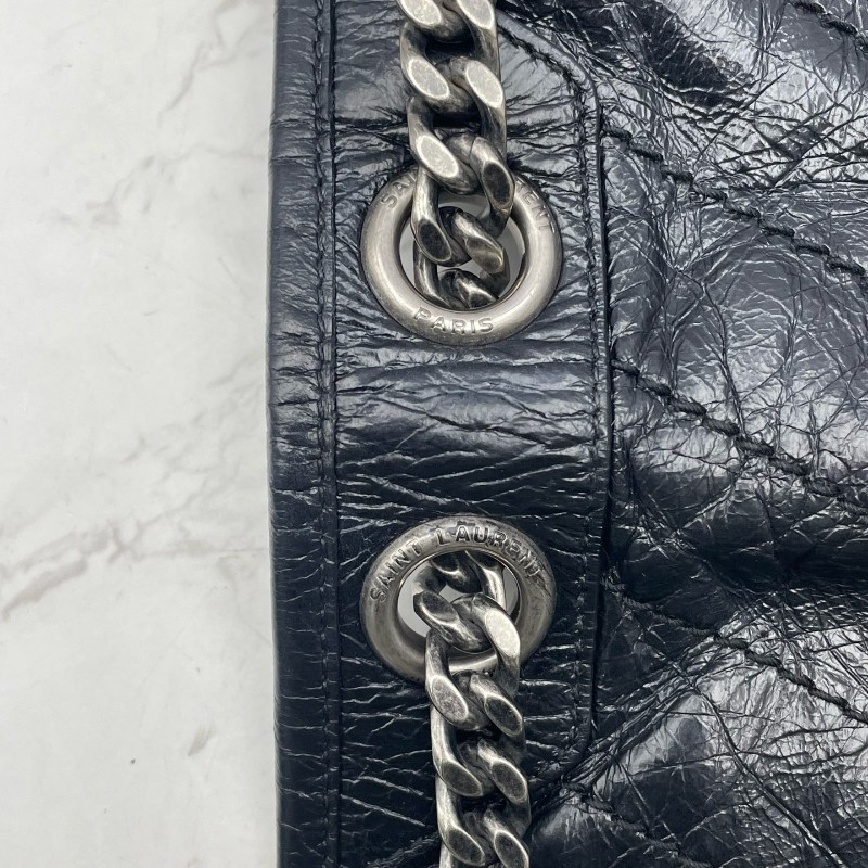 YSL NIKI中號 黑銀油蠟皮 肩背包-14