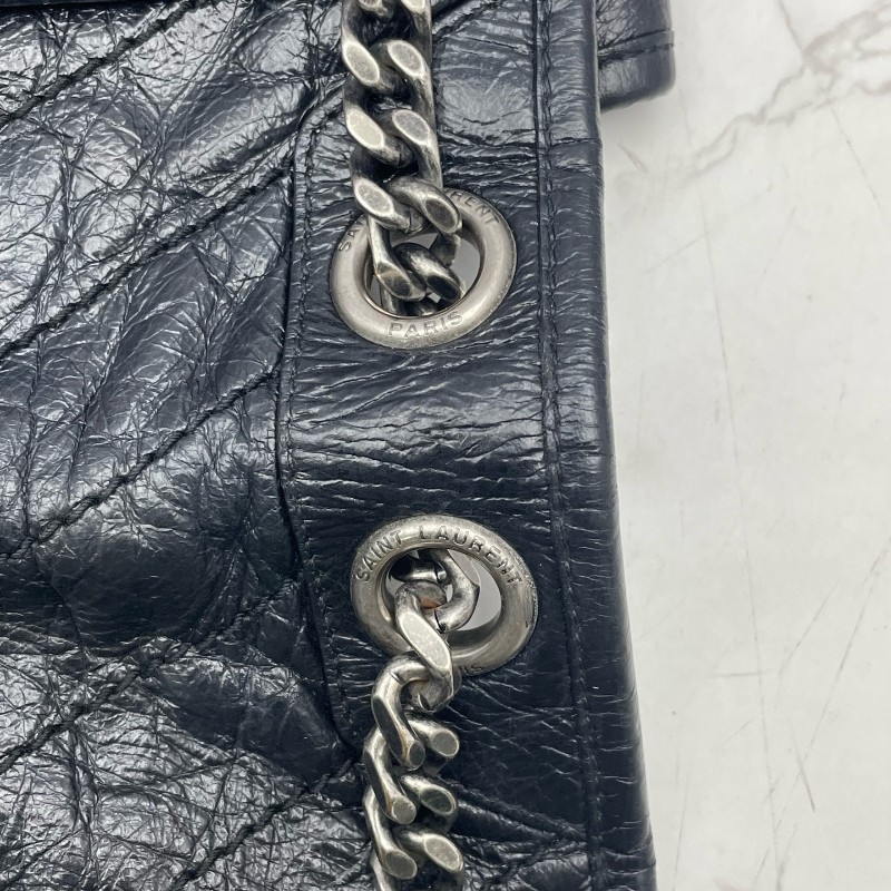 YSL NIKI中號 黑銀油蠟皮 肩背包-15