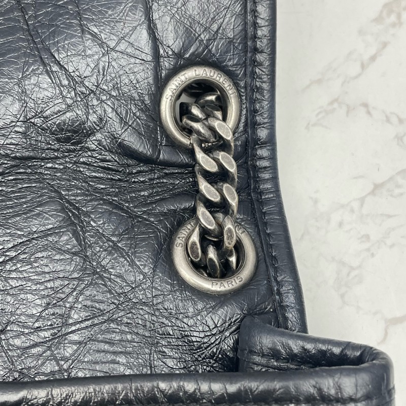 YSL NIKI中號 黑銀油蠟皮 肩背包-17