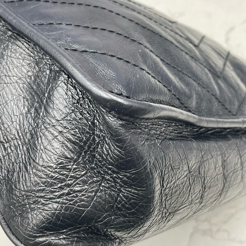 YSL NIKI中號 黑銀油蠟皮 肩背包-20