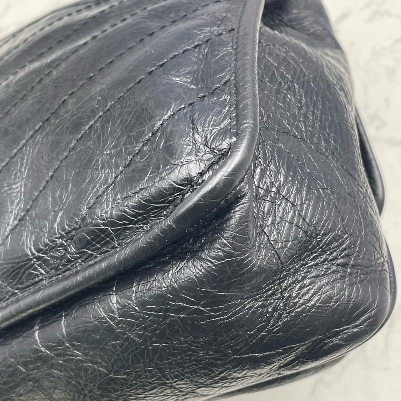 YSL NIKI中號 黑銀油蠟皮 肩背包-22