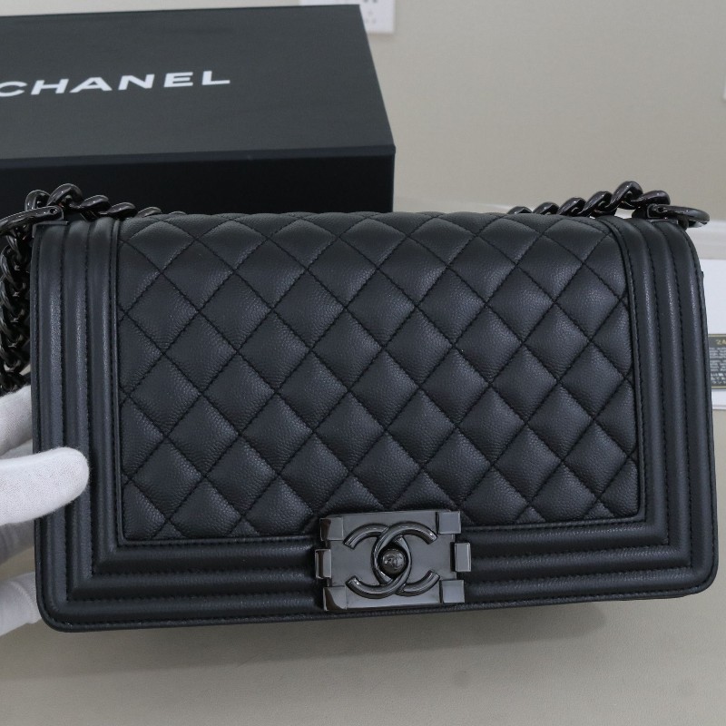 Chanel Leoby中號 So black全黑荔枝紋牛皮-9