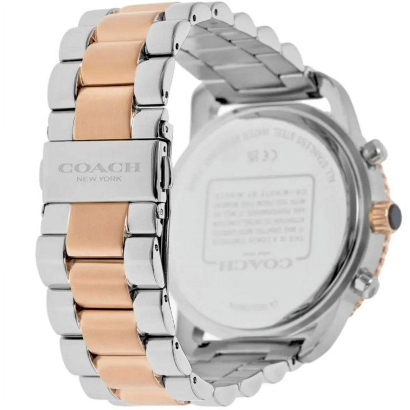 COACH 美國頂尖精品簡約時尚三眼計時陶瓷腕錶-黑+玫瑰金-14602597-2