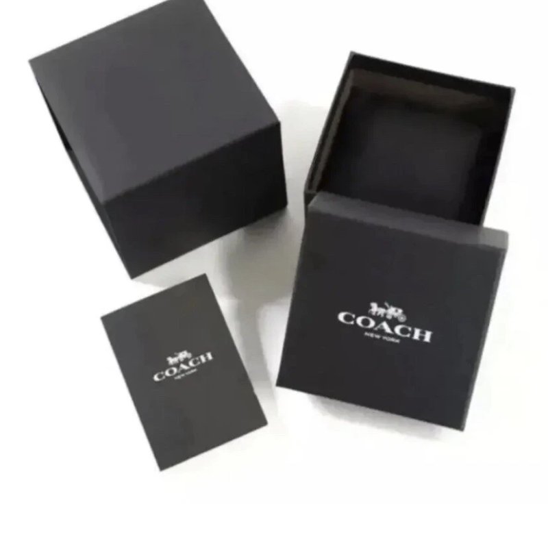 COACH 美國頂尖精品簡約時尚三眼計時陶瓷腕錶-黑+玫瑰金-14602597-5