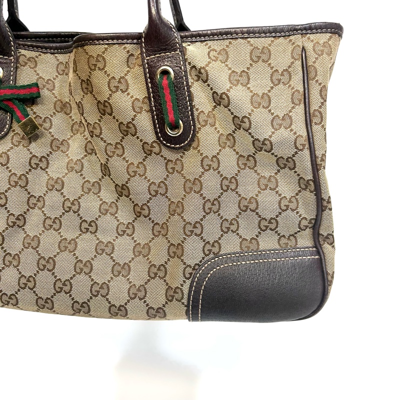 🥨超優惠GUCCI緹花布拚咖啡色皮革配綠紅綠蝴蝶結手提肩背包163805-8