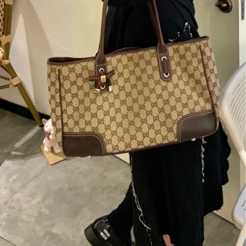 🥨超優惠GUCCI Princey Tote緹花布拚綠紅綠蝴蝶結托特包163805-4