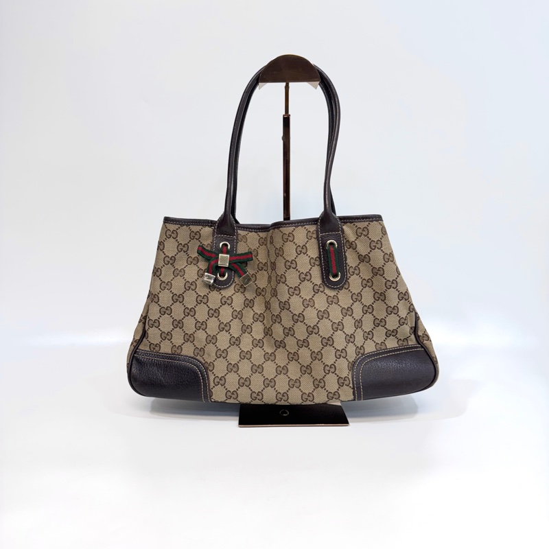 🥨超優惠GUCCI Princey Tote緹花布拚綠紅綠蝴蝶結托特包163805-7