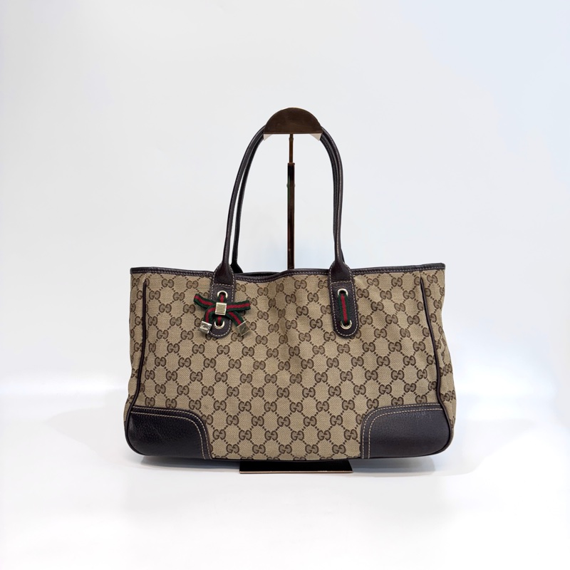 🥨超優惠GUCCI Princey Tote緹花布拚綠紅綠蝴蝶結托特包163805-8