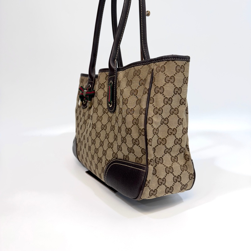 🥨超優惠GUCCI Princey Tote緹花布拚綠紅綠蝴蝶結托特包163805-9