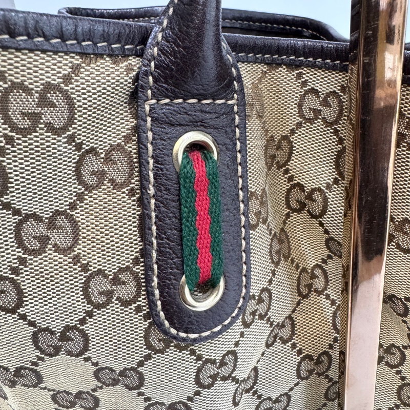 🥨超優惠GUCCI Princey Tote緹花布拚綠紅綠蝴蝶結托特包163805-36