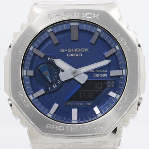 卡西歐 G-SHOCK 全金屬 2100 系列 GMB2100AD2AJF 男士手錶，藍銀色