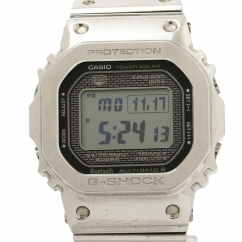 卡西歐 G-SHOCK 全金屬 5000 系列 GMWB5000D1JF 男士數位手錶，黑色和銀色，不鏽鋼錶殼