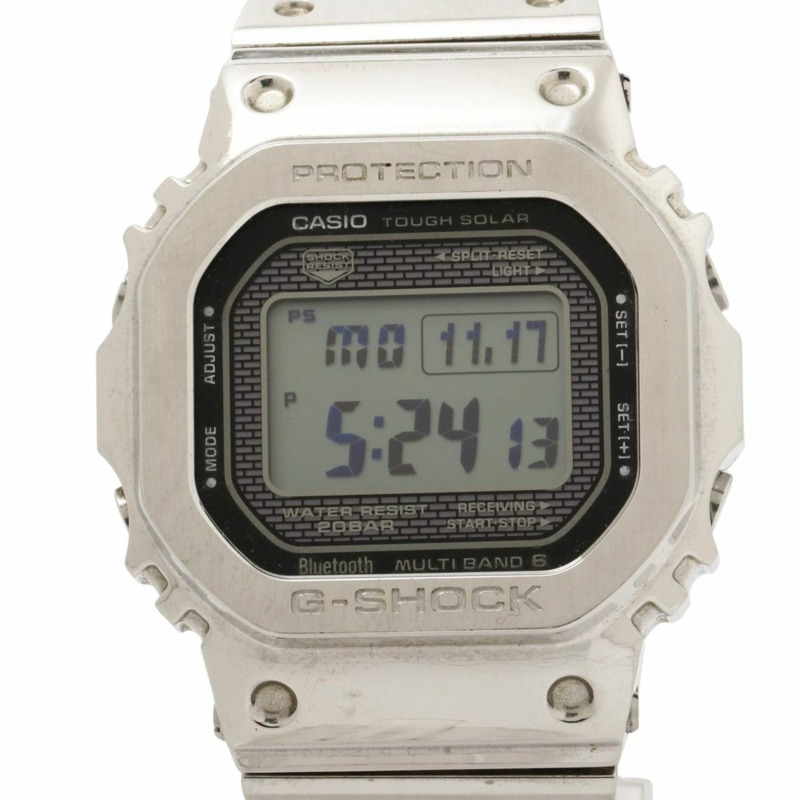 卡西歐 G-SHOCK 全金屬 5000 系列 GMWB5000D1JF 男士數位手錶，黑色和銀色，不鏽鋼錶殼-0
