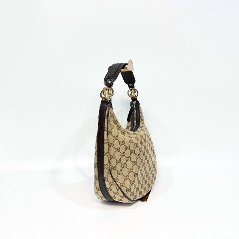 🥨超優惠 GUCCI緹花布黑滾邊雙G釦彎月腋下包232962-2